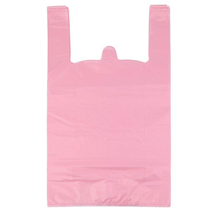 Sacs de T-shirt en plastique rose avec poignées, sacs d'épicerie pour supermarché, restaurant, 12x20 pouces (50 pièces) - Product Image 1