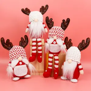 Boneka Patung Natal, Ornamen Boneka Tokoh Xmas Antler Sinterklas, Kaki Bisa Ditarik Tanpa Wajah Grosir