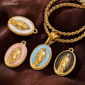 เครื่องรางพระแม่มารี |   จี้รูปไข่เคลือบสีทอง PVD 18K ทำจากสแตนเลสสตีล |   กันน้ำได้ ใช้ได้ทั้งชายและหญิง ป้องกันอาการแพ้ - Product Image 1