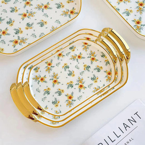 Nouveau plateau de rangement pour plantes en plastique au design vintage, motif <span class=keywords><strong>fleur</strong></span> d'hibiscus platine, ensemble de vaisselle dorée, assiettes et plateaux de cuisine - Product Image 2