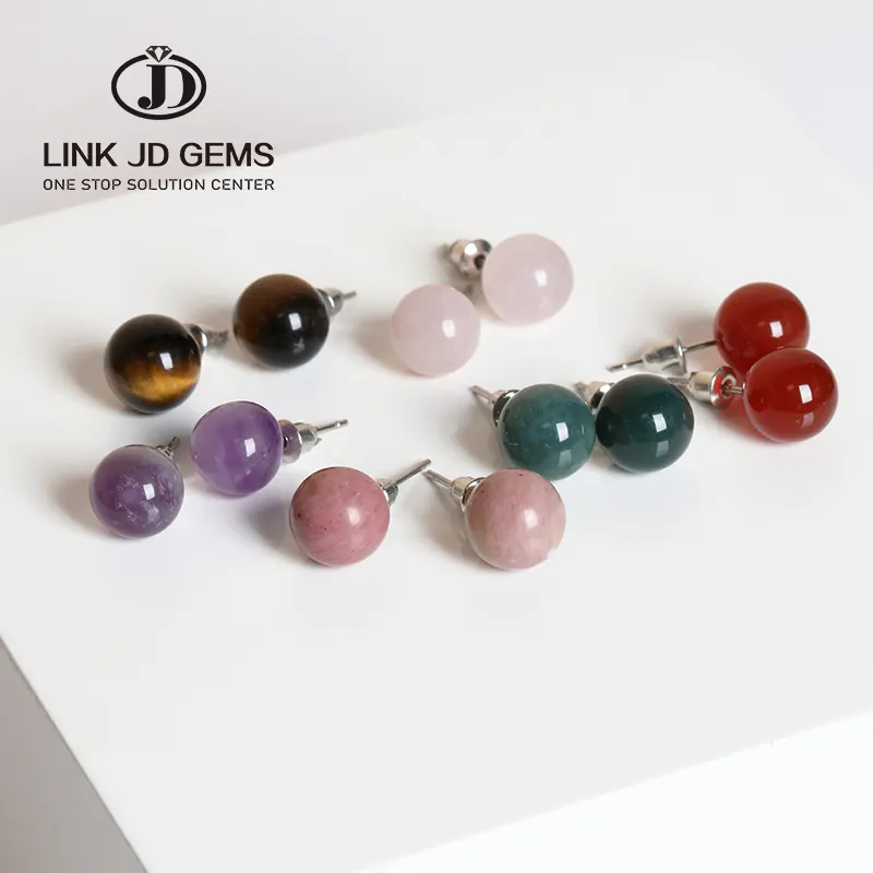 JD New Trend Wholesale Fine Jewelry Multiple Natural Agate Beads Amethyst Stone Gemstone Earring Stainless Steel Stud Earring