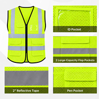 Gilet de sécurité pour hommes et femmes, ANSI Classe 2, haute visibilité, réfléchissant, multi-poches, fermeture éclair, respirant, en maille, gilet de travail, logo personnalisé