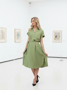 बनावट छोटी आस्तीन मिडी शर्ट पोशाक hb2509p68 - Product Image 4