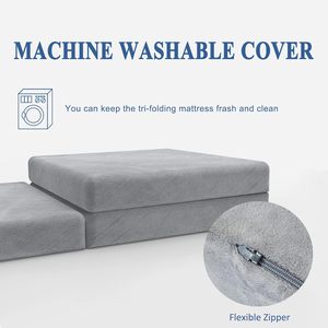 Wholesale Tri Folding <strong>Mattress</strong> Foam <strong>Topper</strong> 4" Thickness Floor <strong>Mattress</strong>, Guset <strong>Bed</strong> with Removable&amp;Machine Washable Cover , - Product Image 3