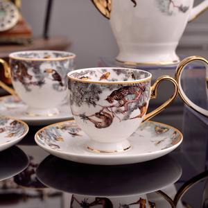 Ensemble de tasses à café de luxe de la série Jungle de haute qualité, bordure dorée, réception d'hôtel, ensemble de 15 pièces, tasse à café et soucoupe - Product Image 4