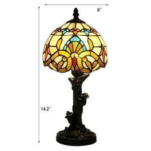 LongHuiJing 8-Inch Rustic Stained Glass Dome Shade LED Table Lamp with Warm White <b>Light</b> for Living Room - Product Image 3