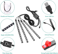 Vente en gros en stock, bande lumineuse LED 4 en 1 12V pour voiture, éclairage ambiant USB, lumière de décoration intérieure universelle, télécommande, commande vocale RGB