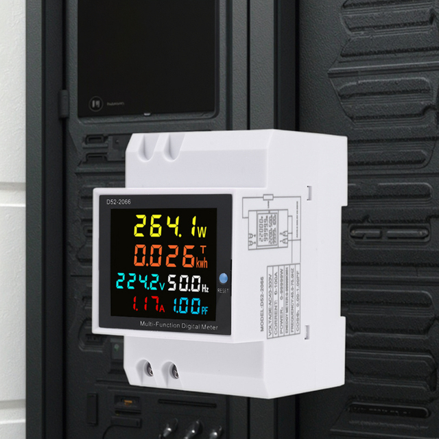 6IN1 DIN Guide Rail AC Display 110V 220V 380V 100A Multifunctional Panel Meter Voltage Current Power Factor Smart Energy Meter