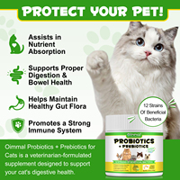 Oimmal Soins de Santé pour Animaux de Compagnie 120g Poudre de Probiotiques et Prébiotiques Soutien Digestif Immunitaire Santé Intestinale Supplément Probiotique pour Chats