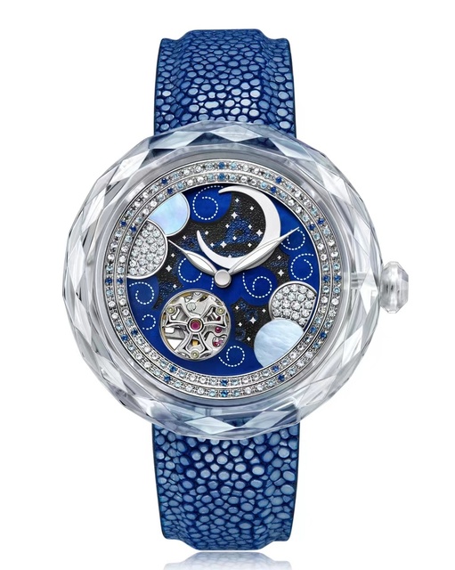Skeleton Automatic Mechanical Watches Luminous Moon Star Design Sapphire Watch Case Custom Logo Diamond 316L Stainless Steel
