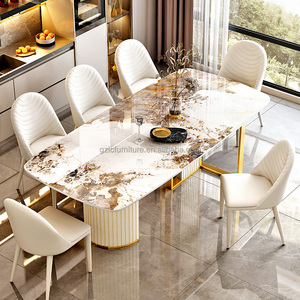 Table à <span class=keywords><strong>manger</strong></span> moderne en pierre frittée blanche de luxe, très populaire, avec 8 chaises <span class=keywords><strong>pour</strong></span> salles à <span class=keywords><strong>manger</strong></span> familiales et cuisines - Product Image 1