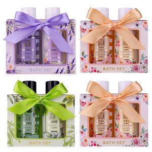 Label privé <span class=keywords><strong>coffret</strong></span> cadeau de <span class=keywords><strong>bain</strong></span> taille mini parfait cadeau de soins de la peau avec gel <span class=keywords><strong>douche</strong></span> lotion pour le corps avec quatre options parfumées - Product Image 1