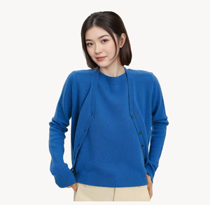 2025 Wholesale Custom Winter New Fashion Cashmere <strong>Cardigan</strong> and Crew Neck Cashmere T-Shirt <strong>Sets</strong> Cashmere <strong>Twin</strong> <strong>Set</strong> - Product Image 1