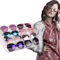 Boîte de rangement pour lunettes de soleil classiques OEM lavable, 12 compartiments, étui de présentation durable pour lunettes, support de table pour lunettes