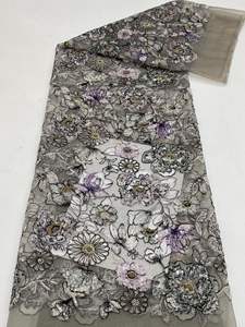 Tissu brodé en organza, imprimé, orné de perles <span class=keywords><strong>et</strong></span> de paillettes pour robes féminines, costumes de spectacle, chaussures, sacs, chapeaux <span class=keywords><strong>et</strong></span> broderies perlées - Product Image 5