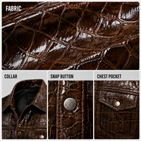 Veste décontractée pour homme en cuir grain crocodile, col rabattu, boutons métalliques, poches à rabat sur la poitrine, manches longues, vente en gros