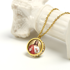Artículo Católico, Collar con Colgante de Imagen de Santos, con Imagen de Jesús, la Virgen María y San Miguel Arcángel, Amuleto de Circonio Personalizado - Product Image 3