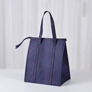 Sac isotherme portable personnalisé bleu marine en non-tissé, réutilisable, pour aliments, avec isolation thermique, sac fourre-tout, sac isotherme pour garder au chaud - Product Image 3