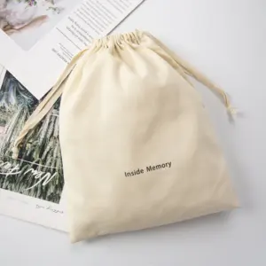Recyclable Custom Logo Printed Gift Canvas Cotton Double String Handbag Shoe Dust Drawstring Bag