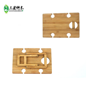 <b>Bamboo</b> and wood folding leg 5-hole wine picnic tray, cocktail tray, <b>bamboo</b> outdoor portable mini picnic <b>table</b> - Product Image 5