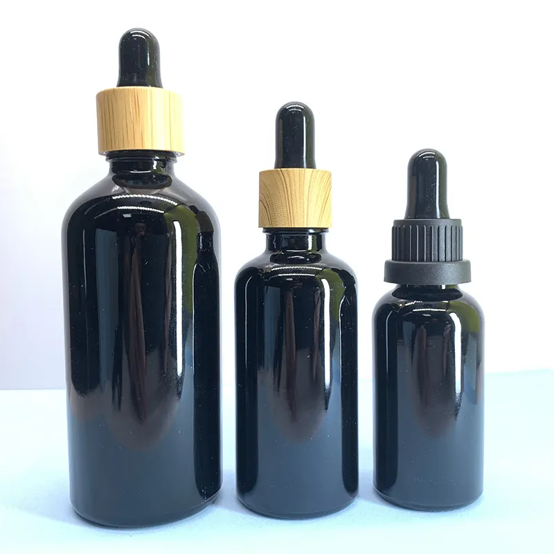 Kozmetik damlalık şişeler ambalaj 10ml 20ml 30ml siyah buzlu cam uçucu yağ damlalıklı şişe
