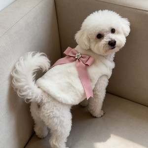Pull en polaire pour chien, blanc et rose, avec nœud décoratif, vêtements pour animaux de compagnie, automne-hiver - Product Image 2