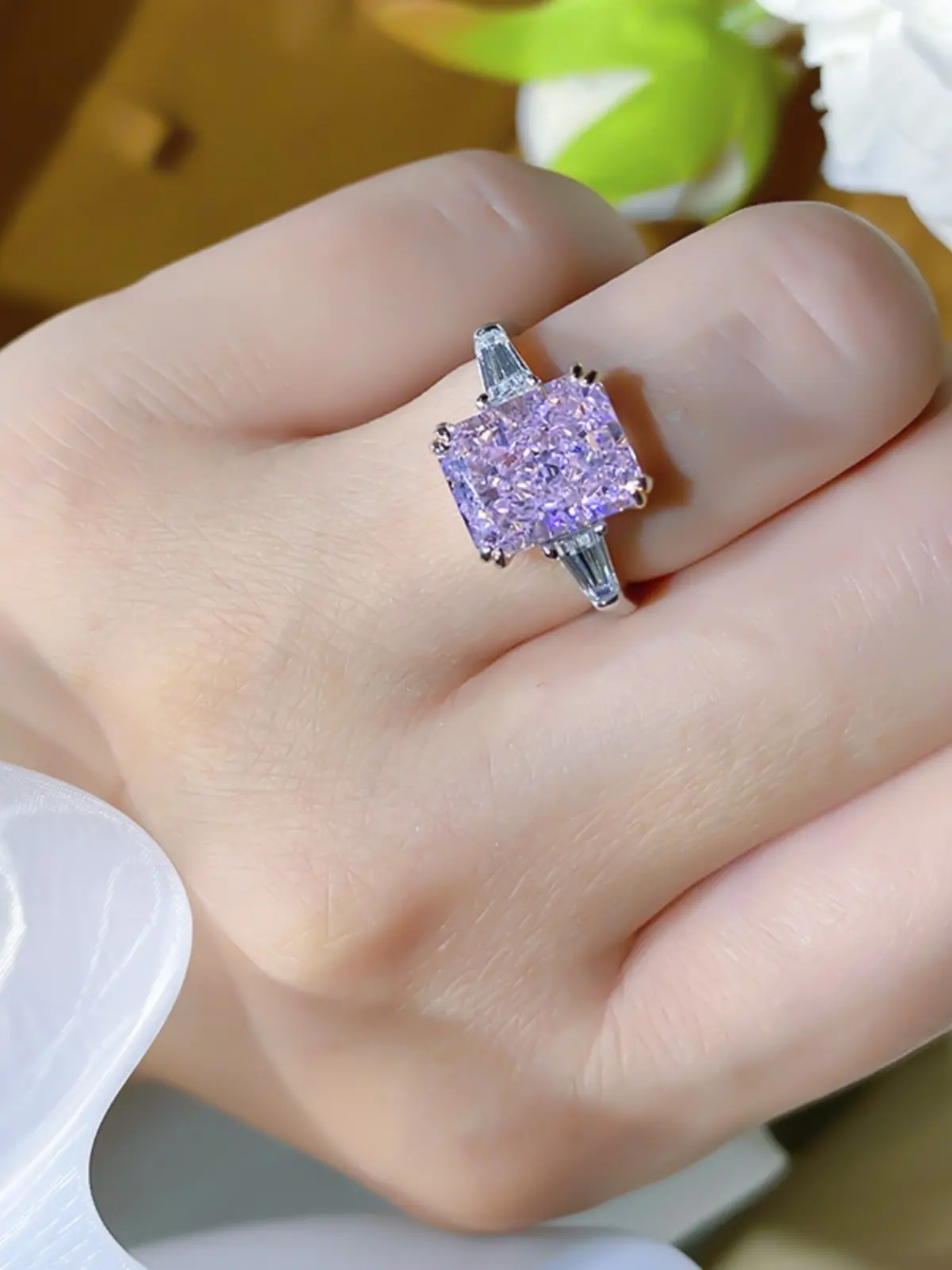 Đá lớn NHẪN Sterling Silver CZ Cubic Zirconia Eternity Rhodium mạ kim cương engagement Wedding Rings đối với phụ nữ
