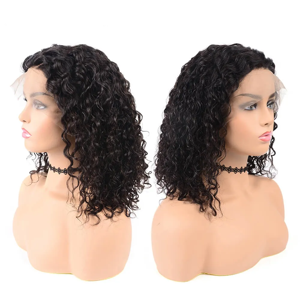 Peruca de cabelo humano remy, ondulado e ondulado, venda indiana 10a, curta, brasileira, ondulada, estilo bob, com elástico, cheio de renda