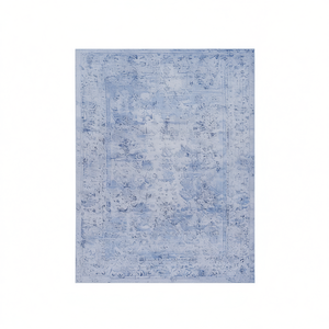 Tappeto Rettangolare Blu Crema 150x240 cm a Pelo Corto, Stile Vintage Chic, Antiscivolo, Lavabile, con Motivo a Medaglione per Sala da Pranzo, Soggiorno, Camera da Letto - Product Image 1