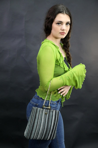Borse di Lusso di Alta Qualità dal Design Unico, Mini Borse da Donna in PVC e Cotone con Strisce Siviglia Navicella, Stile Rock Classico Sostenibile - Product Image 3