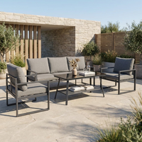 Modernes Langlebiges Aluminium-Outdoor-Sofa-Set 4-teilig mit 8cm Kissen Umweltfreundlicher Gehärteter Glastisch für den Innenhof
