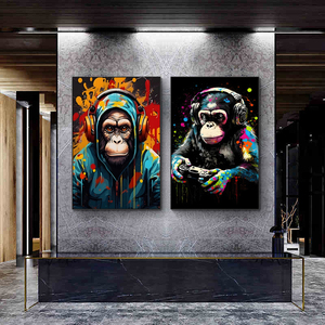 <span class=keywords><strong>Pop</strong></span> <span class=keywords><strong>Art</strong></span> <span class=keywords><strong>singe</strong></span> avec casque Graffiti toile imprimé <span class=keywords><strong>affiche</strong></span> <span class=keywords><strong>Pop</strong></span> Animal mur artiste maison décorative murale - Product Image 2