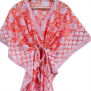 Robe en lin 100% écologique à imprimé floral, col en V, manches courtes, coupe ample, longueur genou, avec lien devant, pour un style décontracté estival - Product Image 1