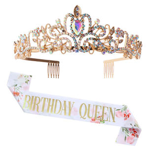 ملكة ذهبية يوم فاخر-تاج وشاح معدني للنساء وتاج لحفل الزفاف وحفلة موسيقية تاج زهور عيد ميلاد سعيد - Product Image 4