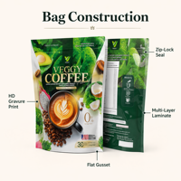 Nouvel Emballage Alimentaire 2026 pour Grains de Café : Sachets à Fond Plat avec Fermeture Zip Refermable