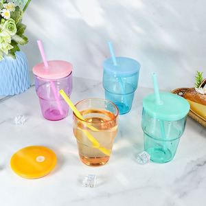 Compact Portable Tiered Clear Glass Cup Gradient Pink With Straw Lid for Office Daily Drinking - Product Image 4