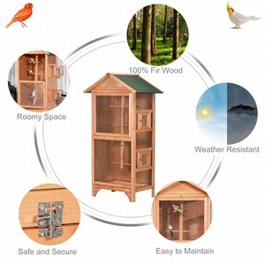 Orange Wooden Outdoor <strong>Bird</strong> <strong>Cage</strong>: Large <strong>Cage</strong> For Finches, Parakeet With 4 Perches &amp; Removable Bottom Tray - Product Image 5