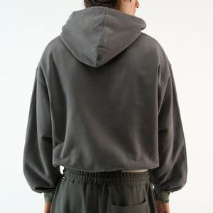 Sudaderas con Capucha para Hombre, al por Mayor, de Alta Calidad, 100% Algodón, Hombros Caídos, Estilo Desgastado, Color Ceniza Oscuro, Felpa Francesa, Corte Holgado - Product Image 2