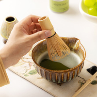 Service à thé Matcha en porcelaine de style japonais, série Kiln, avec brosse, bol et cuillère - Ensemble de huit pièces pour débutant, luxe léger, rétro, café et thé