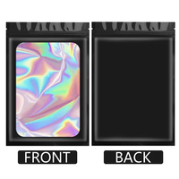 Hologramme refermable 3.5g sacs de bonbons à fermeture éclair en mylar transparent pochette d'emballage holographique en plastique noir anti-odeur