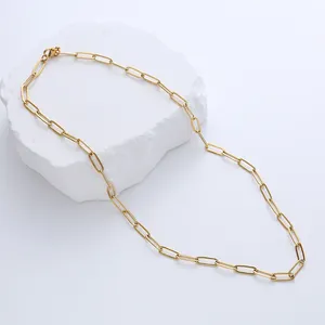 Não manchar 18k ouro aço inoxidável paperclip papel clip link chain colares