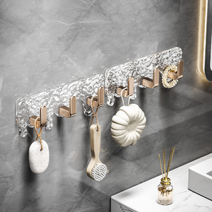 Glacier Pattern Row <b>Hooks</b> 6-Piece Set Transparent Gold <b>Adhesive</b> Bathroom <b>Hooks</b> Easy Installation Contemporary Style - Product Image 3
