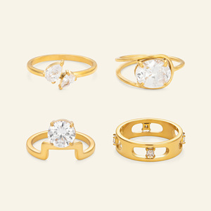 NUOVO SET DI ANELLI MINI GOTICI ESTIVI UK USA IN VENDITA CALDA, ZIRCONI, Dazan HOT, Placcato Oro 18k PVD, Acciaio Inossidabile, Gioielli da Donna che non si ossidano - Product Image 2