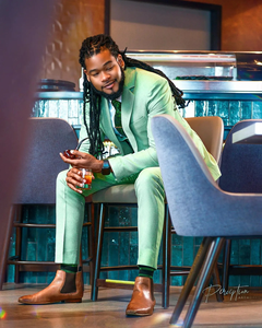 Abiti da uomo verdi <span class=keywords><strong>su</strong></span> <span class=keywords><strong>misura</strong></span> per smoking da sposa pantaloni con risvolto a punta per uomo bel vestito formale da ballo per uomo 2 pezzi - Product Image 3