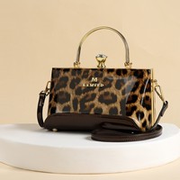 Sac à main en cuir verni léopard pour femme, violet brillant, polyester, anneau métallique, sac bandoulière