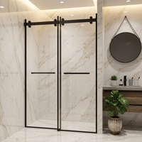 Porte de douche coulissante moderne en verre trempé de 10 mm sur rails doubles sur mesure en acier inoxydable