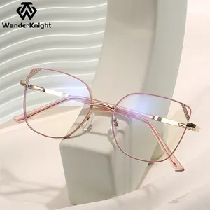 2024 Wholesale Stainless Steel Frames Trendy Cat Eye Spectacle Glasses Optical Frame Women Eyeglasses Glasses