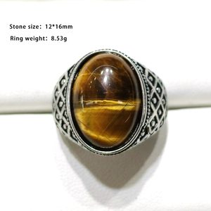 Pietra naturale rosso agata lapislazzuli occhio di tigre aventurina verde stile retrò regolabile in rame anelli per uomo donna gioielli - Product Image 2
