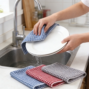 Lot de torchons de cuisine en coton tissé 100 % personnalisés, doux, séchage rapide, pour la vaisselle et les mains, écologiques, à carreaux, très absorbants - Product Image 2