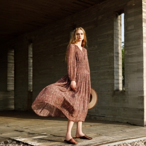 Elegante Abito Estivo da Donna con Stampa Floreale Metallizzata, Stile Boho, Leggero, Scollo a V, Vita Arricciata, Vestito Fluido <span class=keywords><strong>per</strong></span> Feste - Product Image 3